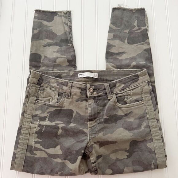 Zara Camouflage Distressed Ankle Jeans - Size 6 - Picture 1 of 4